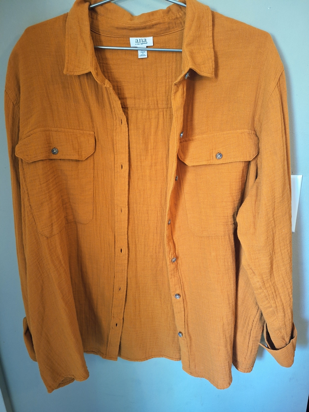 NWT a.n.a Gauzy Women's Button-Front Shirt in Pumpkin Gold XXL